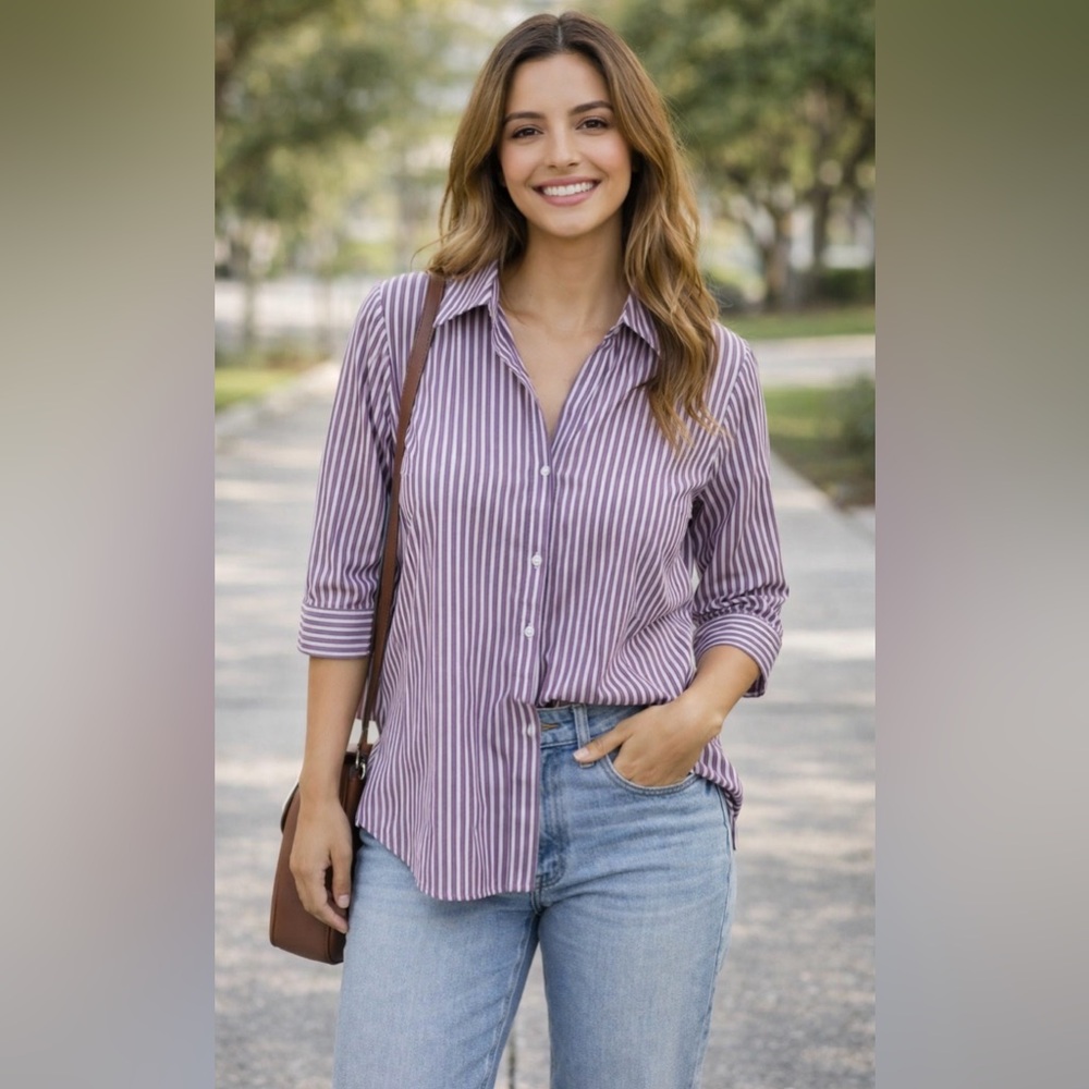 Chicos casual women’s Purple Striped  blouse 100% cotton